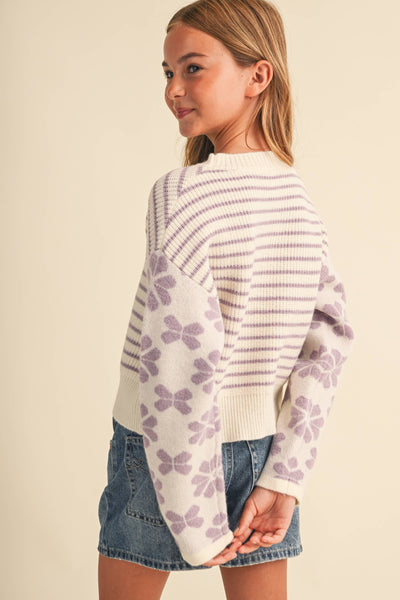 GIRLS LAVENDER DROP SHOULDER SWEATER  (7-14)