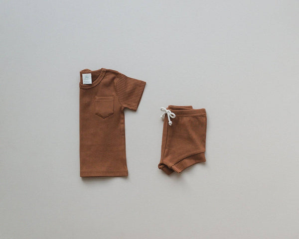 Organic Cotton Ribbed Shirt & Shorts Set