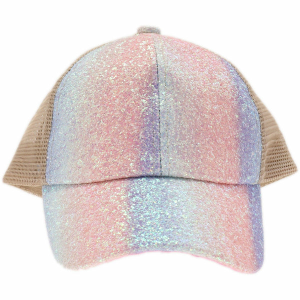 KIDS Glitter Ombre Criss-Cross High Ponytail CC Ball Cap