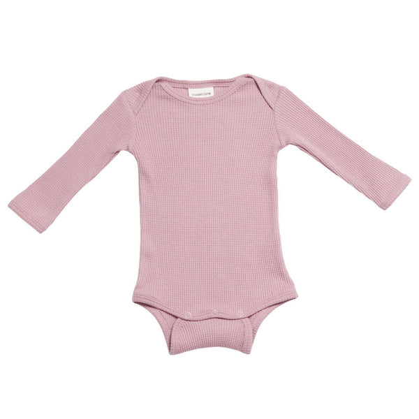 Organic Waffle Long Sleeve Bodysuit, Blush