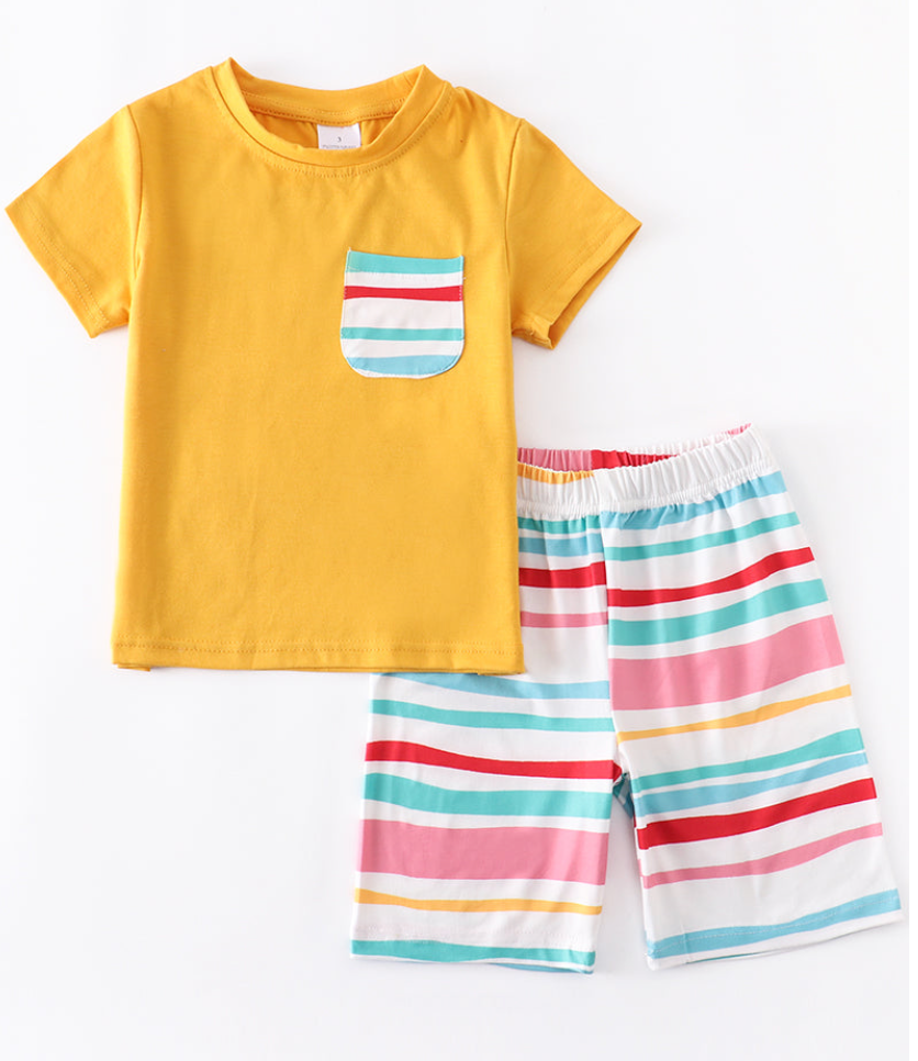 Mustard Stripe Shorts/Tee Set