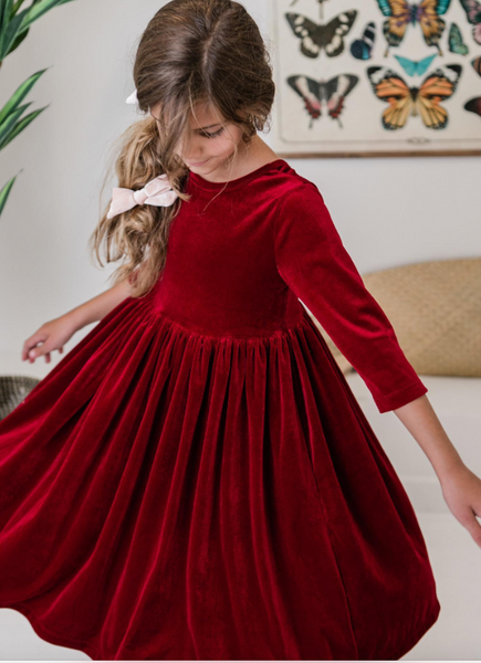 Cranberry Velvet Twirl Dress