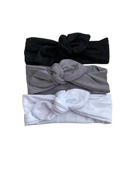 Knot bow headband - black, silver, white