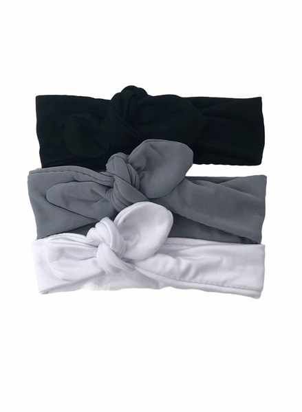 Knot bow headband - black, silver, white