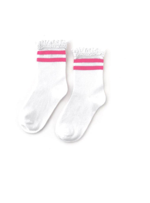 White + Pink Stripe top Socks